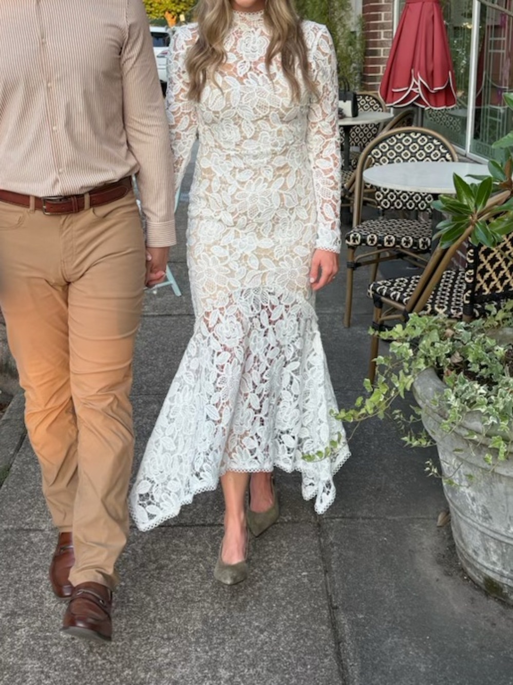 White Long-Sleeve Lace Maxi Dress with Floral Overlay